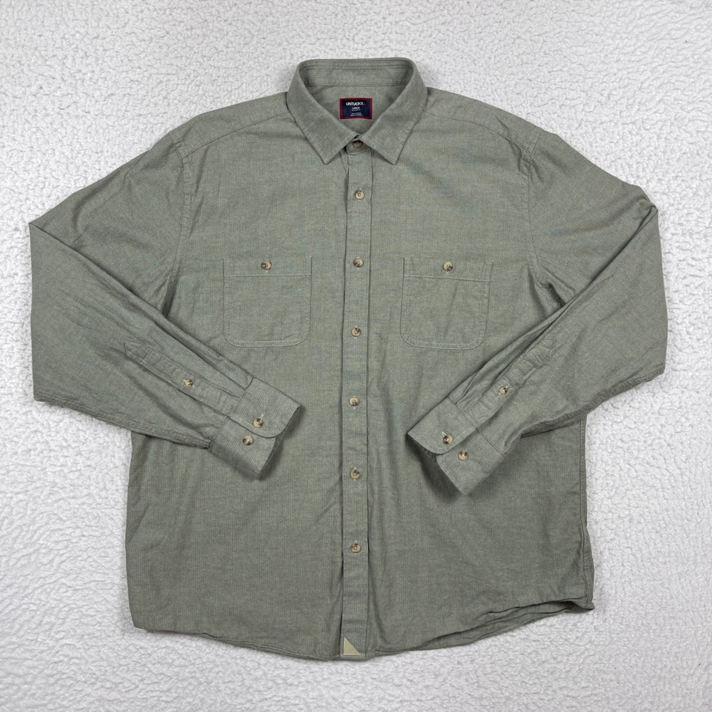 UNTUCKit Button Down Shirt Mens Large Green Hemsworth Herringbone Relax Gorpcore